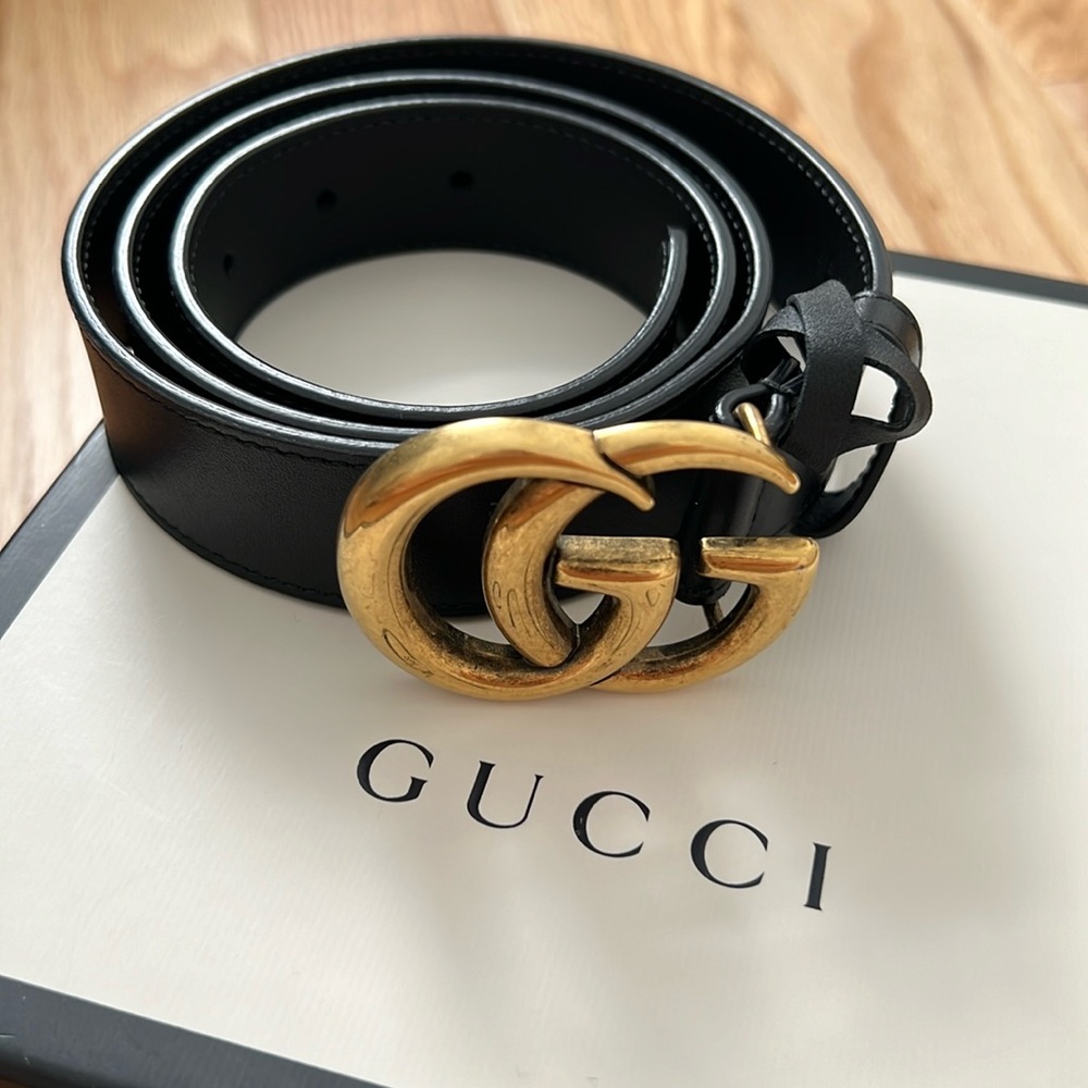Authentic Gucci GG Marmont belt black leather 85. Excellent condition